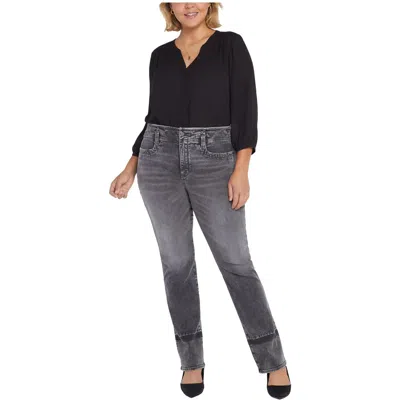 Nydj Plus Womens Faded High Waist Straight Leg Jeans In Multi