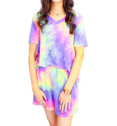 Jess Lea Carly Lounge Wear Shorts Set In Tie Dye In Multi