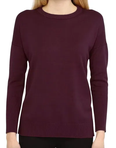 Metric Knits Crew Neck Pullover Top W/ Side Slits In Vineyard Wine In Multi