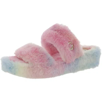 Gbg Los Angeles Womens Faux Fur Slide Sandals In Multi