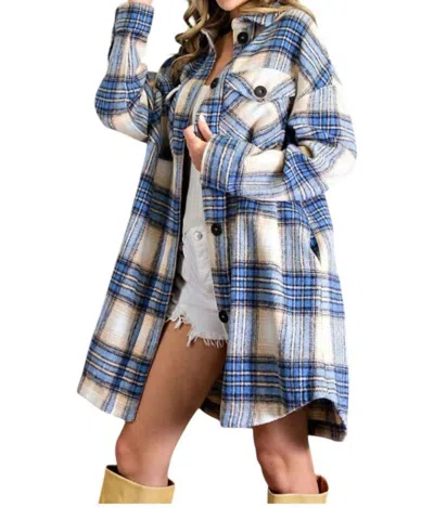 Eesome Lauren Flannel Plaid Oversized Shacket In Denim Multi In Blue