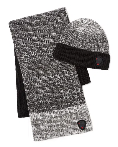 Pajar Men's Fernie Ribbed Space Dyed Stripe Jacquard Hat & Scarf Set In Black