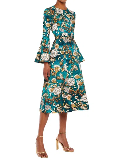 Mary Katrantzou Willow Aop Crepe Midi Dress In Teal In Blue