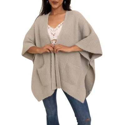 Leto Chic Boucle Cozy Poncho Cardigan In Sage In Multi