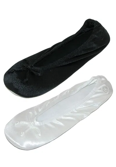 Isotoner Women's Satin Classic Ballerina Slippers (pack Of 2) In Black