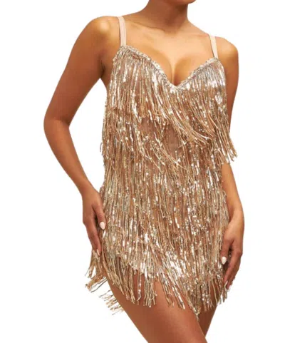 Luxxel Sequin Fringe Mini Dress In Rose Gold In Multi