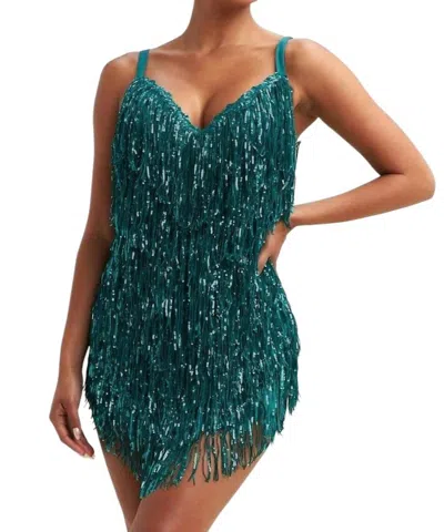Luxxel Sequin Fringe Mini Dress In Emerald Green In Green