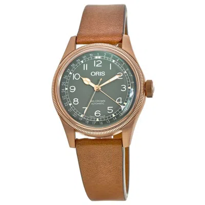 Oris Big Crown Pointer Date Green Dial Brown Leather Strap Unisex Watch 01 754 7749 3167-07 5 17 69gbr In Green