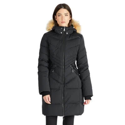 Pajar Countess Mixed Media Quilted Coat With Detachable Hood And Faux Fur Trim In Black