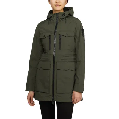Pajar Women's Isla Mixed-media Packable Raincoat With Fixed Hood In Green