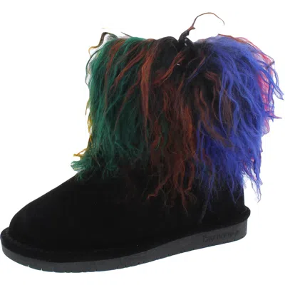 Bearpaw Boo Womens Mixed Media Fur Casual Boots In Multi