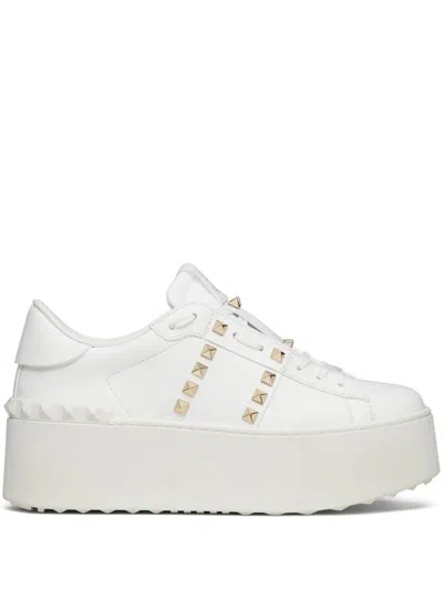 Valentino Garavani White Rockstud Elegant Sneakers With Golden Studs