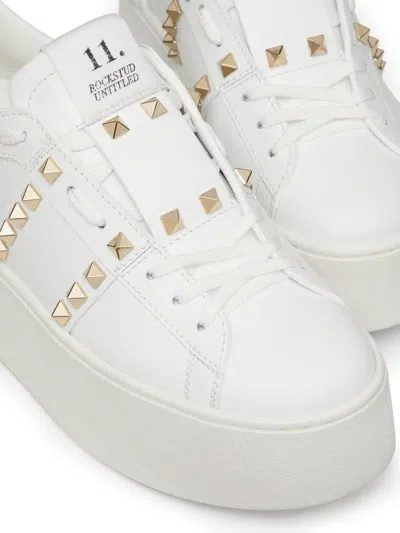 Valentino Garavani White Rockstud Elegant Sneakers With Golden Studs