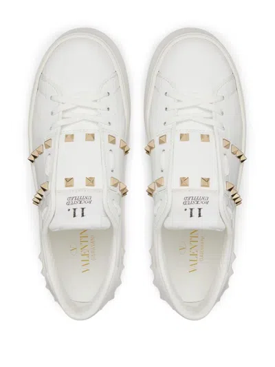 Valentino Garavani White Rockstud Elegant Sneakers With Golden Studs