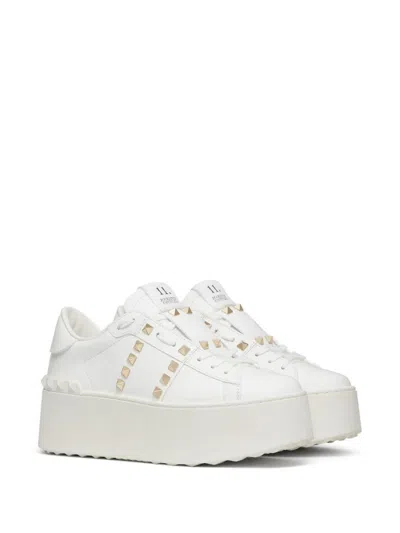 Valentino Garavani White Rockstud Elegant Sneakers With Golden Studs