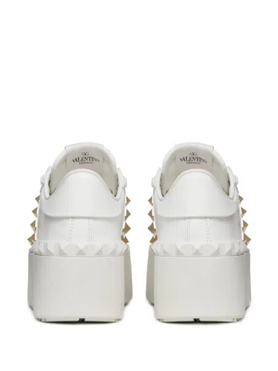 Valentino Garavani White Rockstud Elegant Sneakers With Golden Studs
