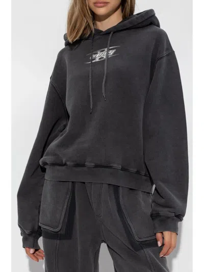 Alexander Wang T T By Alexander Wang Boxy Grey Sweatshirt With Logo Print And Drawstring Hood