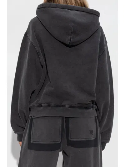 Alexander Wang T T By Alexander Wang Boxy Grey Sweatshirt With Logo Print And Drawstring Hood