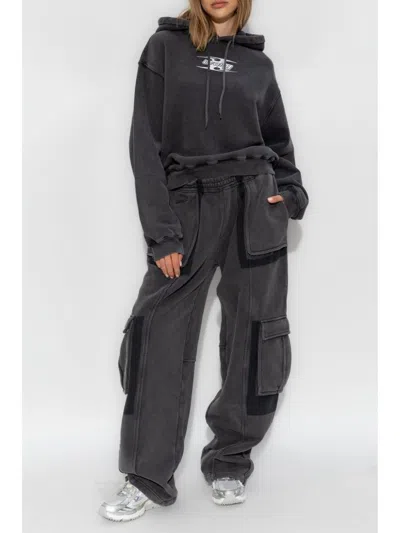 Alexander Wang T T By Alexander Wang Boxy Grey Sweatshirt With Logo Print And Drawstring Hood