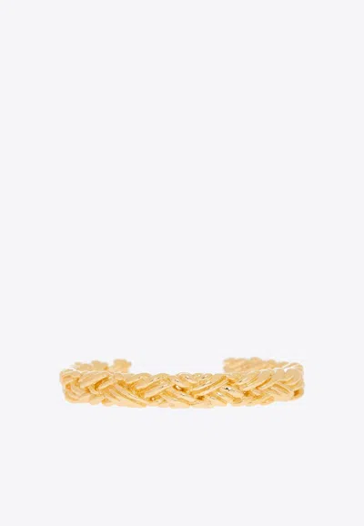 Bottega Veneta Thin Intrecciato Pattern Cuff Bracelet In Gold
