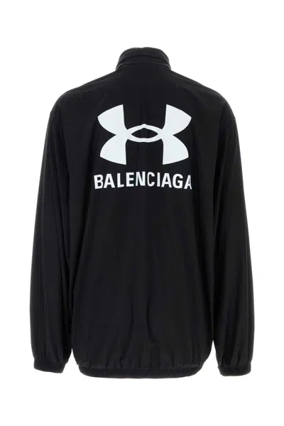 Balenciaga Shrunk Activewear Black Stretch Nylon Windbreaker Jacket In Black