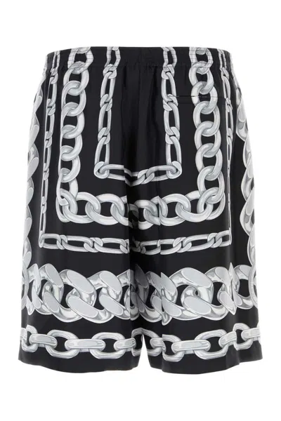 Versace Men Medusa Chains Silk Shorts In Black