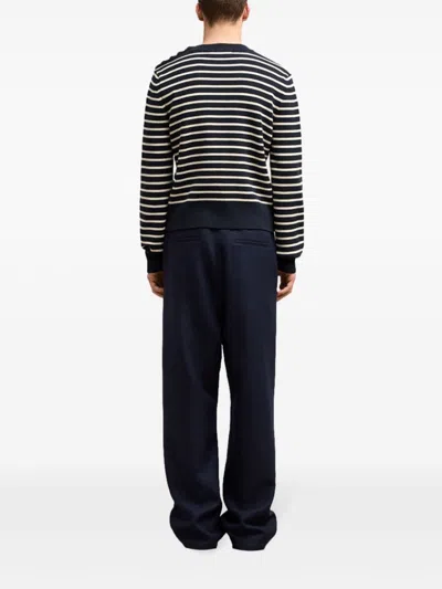 Shop Ami Alexandre Mattiussi Nautical Stripe Wool-cotton Sweater In Navy