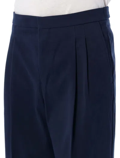 Shop Ami Alexandre Mattiussi Men's Wide-leg Pleated Trousers In Navy