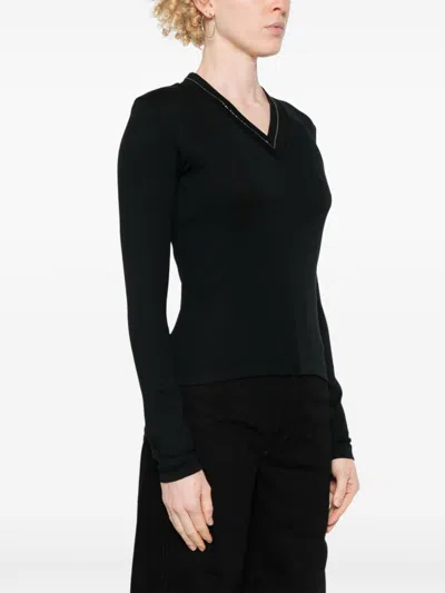 Brunello Cucinelli Blue Ribbed Wool Sweater In Black