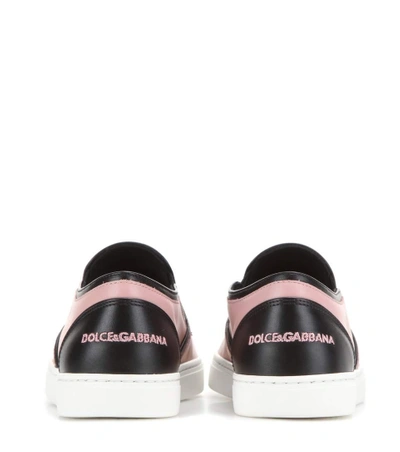 Shop Dolce & Gabbana Leather Slip-on Sneakers In Piek