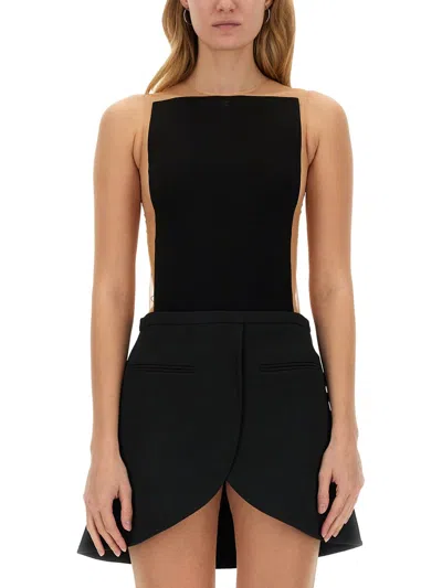 Courrèges Illusion Inset Satin Bodysuit In Black