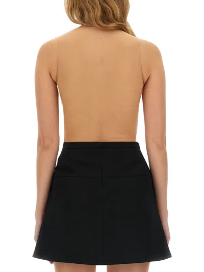 Courrèges Illusion Inset Satin Bodysuit In Black