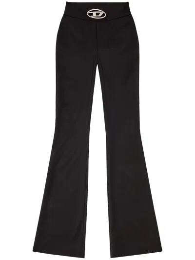 Diesel 'p-erseus' Black Flared Pants With Oval D Logo Plaque On The Front In Wool Blend Woman In Black