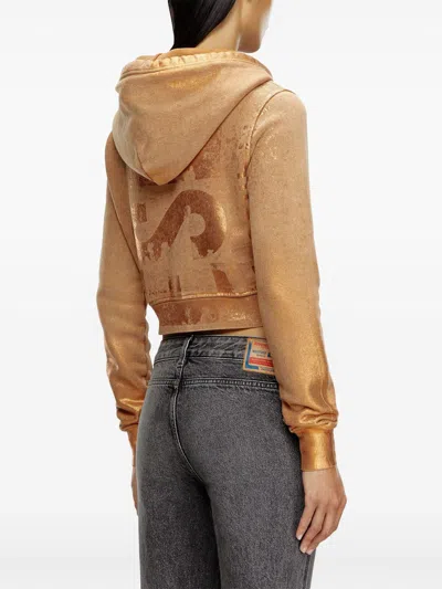 Diesel Slouchy Cropped Hoodie With Metallic Finish In Brown