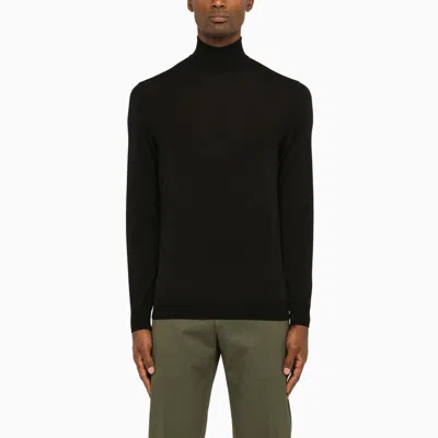 Drumohr Elegant Blue Merino Wool Turtleneck Sweater For Men In Black