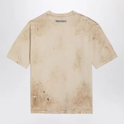 Dsquared2 Graphic Print Distressed T-shirt In Tan