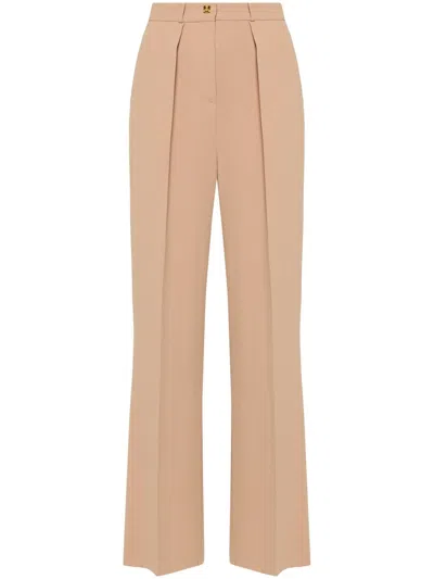 Elisabetta Franchi Emblem Crepe Straight Trousers In Tan