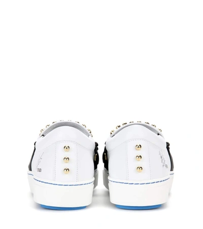 Shop Fendi Embellished Slip-on Leather Sneakers In White