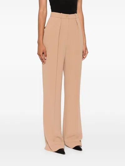 Elisabetta Franchi Emblem Crepe Straight Trousers In Tan