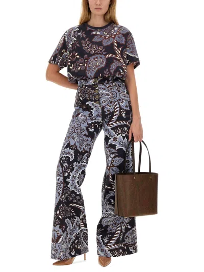 Shop Etro Paisley Print Flare Jeans In Tan