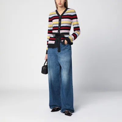Ganni Multicoloured Striped Cardigan With Belt In Red