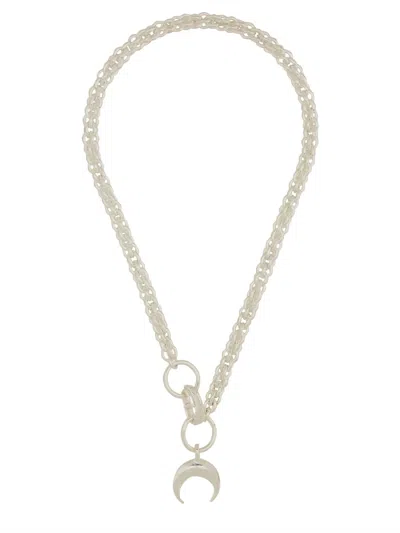 Marine Serre Moon Silver Plated Braided Necklace In Gray