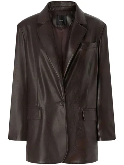 Shop Pinko Faux Leather Button-front Jacket For Women In Brown