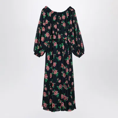 Rotate Birger Christensen Dress With Floral Pattern In Recycled Polyester In Navy