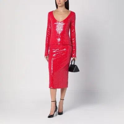 Rotate Birger Christensen Micro Sequin Red Sweater With Wide V-neck In Red