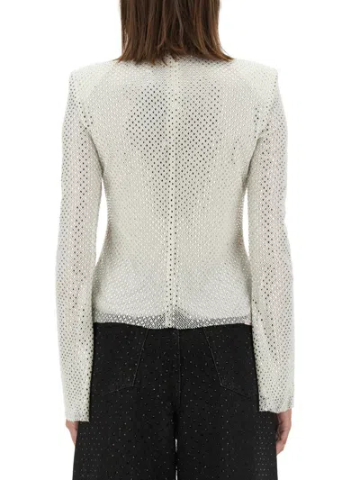 Self-portrait Rhinestone Fishnet Top In Silver In White