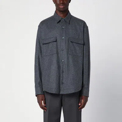 Xacus Wool-blend Buttoned Shirt In Navy