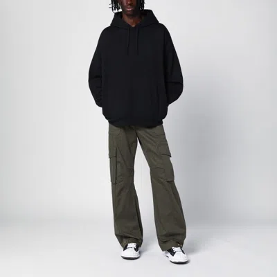 Y-3 Black Cotton And Recycled Polyester Hoodie With White Raglan Stripes In Black
