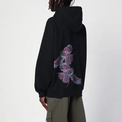 Y-3 Black Cotton And Recycled Polyester Hoodie With White Raglan Stripes In Black