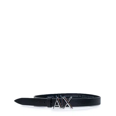 Armani Exchange Black Leather Belt In Black